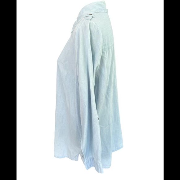 Denim & Co. Long Sleeve Lightweight Stretch Denim BigShirt Tunic, light wash, S - Picture 2 of 6